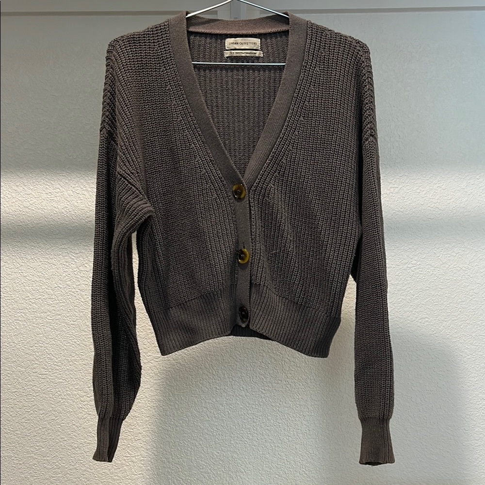 Urban Outfitters Gray Cardigan Sweater V-Neck Cropped